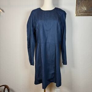 Women's Banana Republic Long Sleeve Back Zipper Denim Blue Jean Dress Sz 14 NEW